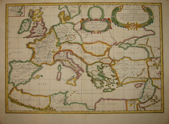 Duval Pierre (1618-1683) Tabula geographica locorum ubi habita sunt Concilia tam generalia quam provincialia, Synodi &c. (La Carte des Conciles...) 1660 Parigi 